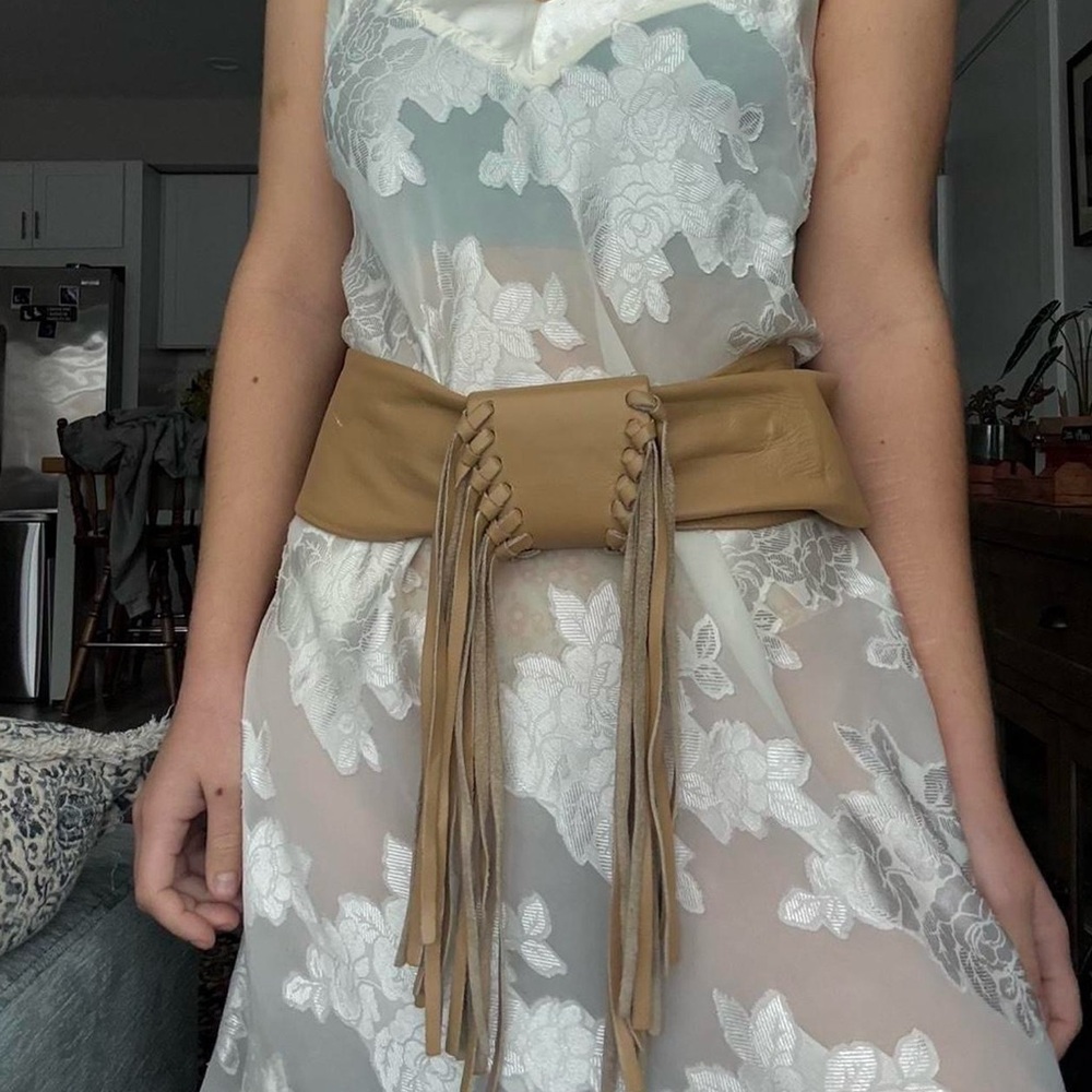 Vintage Tan Leather Belt with Fringe